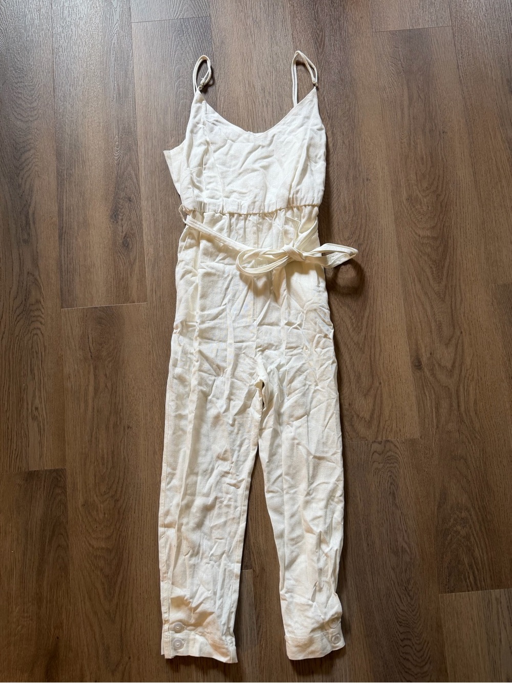 Deluc White Linen Jumpsuit with Tie waist detail - size small